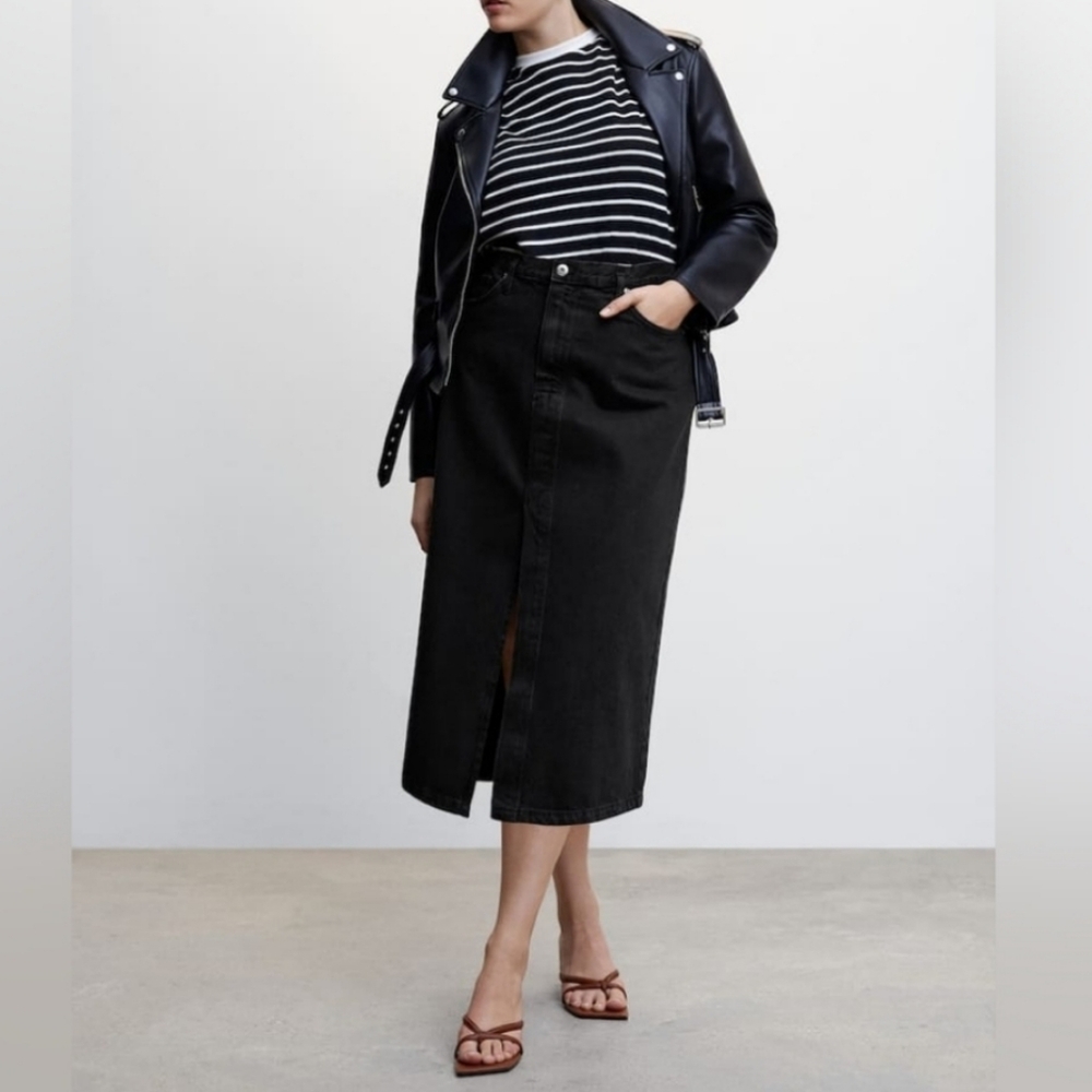 MNG (Mango) black denim midi skirt - 1x